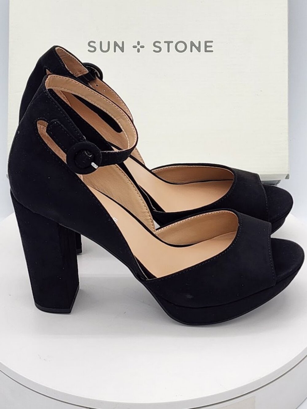Sun + Stone Reeta Black Platform Block Heel Sandals Size 8.5 W - Picture 2 of 9